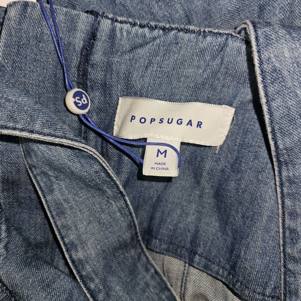 POPSUGAR Women’s Chambray Denim Long Dress Size M Tie Back Blue New Sleeveless - Picture 7 of 10